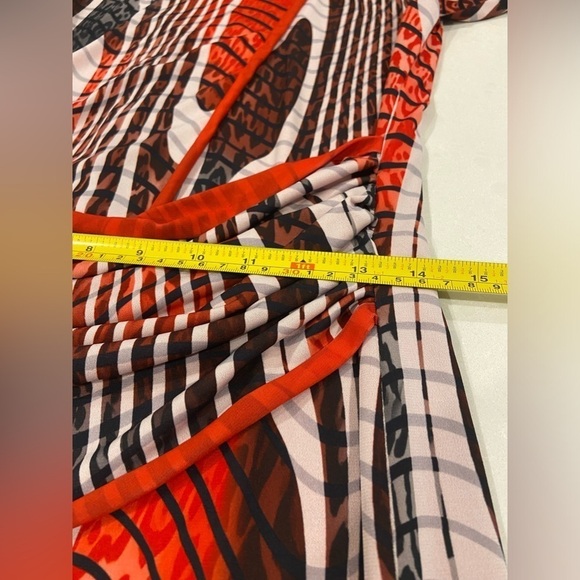 Vintage Abstract Asymmetrical Dress Red Orange White Grey Size Large - Picture 9 of 10